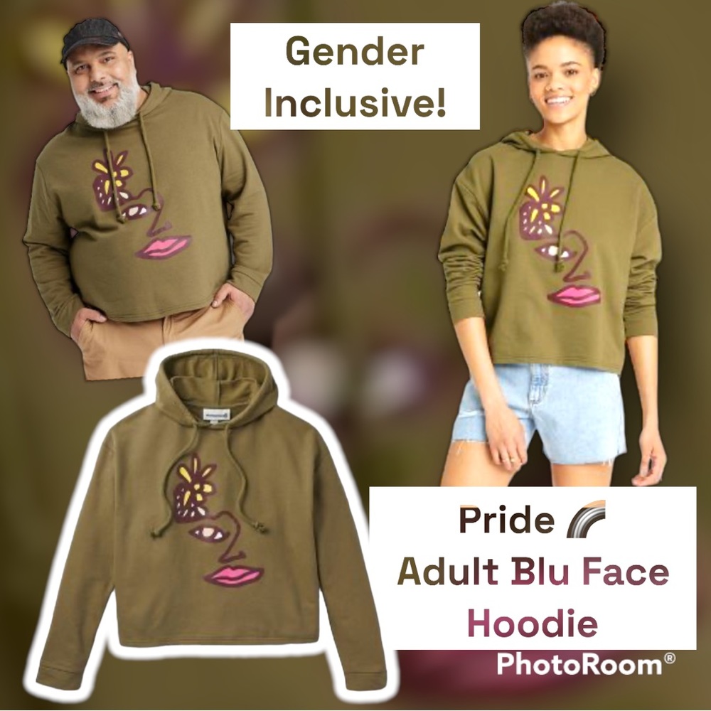 🤎Pride Gender Inclusive Adult Blu Face Hoodie - Olive Green XXL - NWT🌈